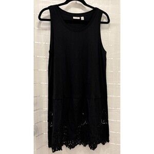 LOGO Lori Goldstein Black Tank Dress Lace Hem Layered Tunic Size Large